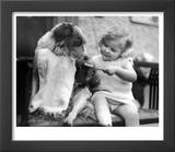 Toddler Trying to Brush Dog's Teeth Print