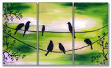 Birds On Wires Green Triptych Art Wood Sign