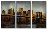 Lights on Bridge Triptych Art Wood Sign