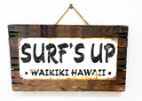 Surf's Up Waikiki Rusted Wood Sign
