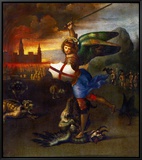 The Archangel Michael Slaying the Dragon Framed Canvas Print by Raphael 