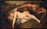 Nymph and Satyr Framed Canvas Print by Jean Antoine Watteau