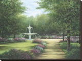 Park Fountain Stretched Canvas Print by Lene Alston Casey