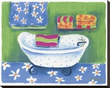 White Tub With Blue Polka Dots Stretched Canvas Print by Dona Turner