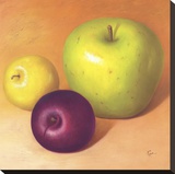 Two Apples And A Plum Stretched Canvas Print by  Roa