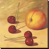 Cherries And A Peach Stretched Canvas Print by  Roa