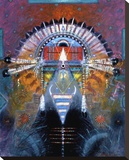 Shaman With Red Mask Stretched Canvas Print by Tom Perkinson