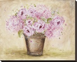 Classic Pink Roses And Hydrangeas Stretched Canvas Print by Antonette Bowman