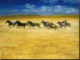 Heading For The Corral Reproduction transférée sur toile par Reginald Jones