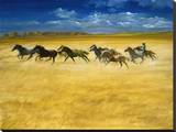 Heading For The Corral Reproduction transférée sur toile par Reginald Jones