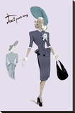 Classy Suit Dress with Hat and Bag, 1947 Stretched Canvas Print