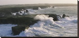 Phare des Poulains lors d'une tempete Stretched Canvas Print by Jean Guichard