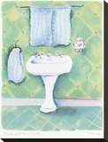 Sink With Blue Towels Stretched Canvas Print by Dona Turner