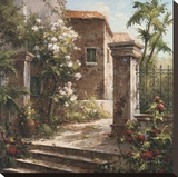 Courtyard With Flowers Stretched Canvas Print by Gabriela 