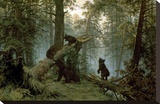 Forêt de pins le matin Reproduction transférée sur toile par Ivan Ivanovitch Shishkin
