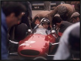 Mechanics Work on John Surtees in Ferrari During Pit Stop Framed Canvas Print