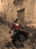A Spanish Woman Walking Along a Traditional Spanish Street Wearing a Flamenco Style Dress Photographic Print by Steven Boone