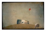 A Sheep a Red Balloon Building Photographic Print by Mia Friedrich