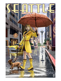 Seattle, Washington - Rainy Day Girl Prints by Lantern Press 