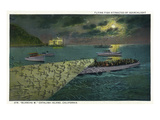 Santa Catalina Island, California - Flying Fish at Night Attracted by Searchlight Poster by Lantern Press 