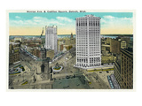Detroit, Michigan - Monroe Avenue and Cadillac Square Aerial View Prints by Lantern Press 