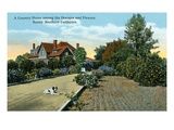 California - Country Home Among Oranges and Flowers Scene Prints by Lantern Press 