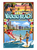 Waikiki Beach, Oahu, Hawaii - Scenes Posters by Lantern Press 