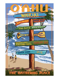Waikiki, Oahu, Hawaii - Sign Destinations Posters by Lantern Press 