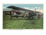 US Army Aviators Inspecting an Aeroplane Poster by Lantern Press 
