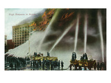 View of Firefighters Spraying an Enormous Blaze Prints by Lantern Press 