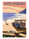 Santa Barbara, California - Woody on Beach Poster by Lantern Press 