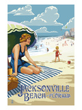 Jacksonville, Florida - Woman and Beach Scene Prints by Lantern Press 