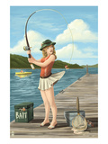 Pinup Girl Fishing on Lake Prints by Lantern Press 