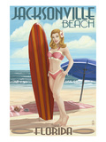 Jacksonville Beach, Florida - Surfer Pinup Girl Posters by Lantern Press 