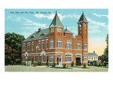 Mt. Carmel, Illinois - City Hall and Fire Dept. Exterior View Poster by Lantern Press 