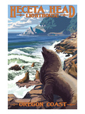 Heceta Head Lighthouse - Sea Lions Art par Lantern Press 
