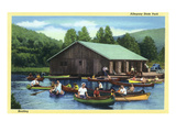 Allegany State Park, New York - View of Tourists Canoeing by the Boat House Poster by Lantern Press 