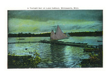 Minneapolis, Minnesota - Twilight Scene on Lake Calhoun, Sailboat Posters by Lantern Press 