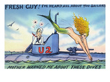 Comic Cartoon - Mermaid Hits Sailor as She Jumps Posters by Lantern Press 