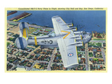 San Diego, California - PB2-Y-2 Navy Plane over the City Posters by Lantern Press 