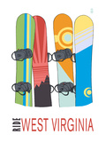 West Virginia - Snowboards in Snow Print by Lantern Press 