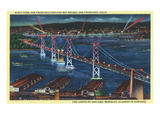 San Francisco, California - Aerial View of Bay Bridge at Night Prints by Lantern Press 