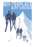 Winterplace, West Virginia - Skiers on Lift Posters by Lantern Press 