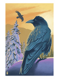 Ravens and Sunset Posters par Lantern Press 