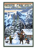 North Cascades, Washington - Snowman Building Posters by Lantern Press 