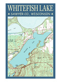Whitefish Lake Chart - Sawyer County, Wisconsin Prints by Lantern Press 