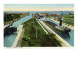 Sault Ste. Marie, Michigan - Aerial View of Locks Art by Lantern Press 