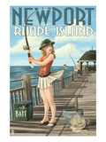 Newport, Rhode Island - Pinup Girl Fishing Kunstdrucke von Lantern Press 