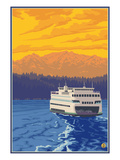 Ferry and Mountains Posters by Lantern Press 