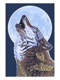 Wolf Howling at Moon Print by Lantern Press 